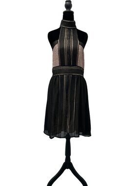 VENUS Black and Blush Halter Lace Backless Mini Dress